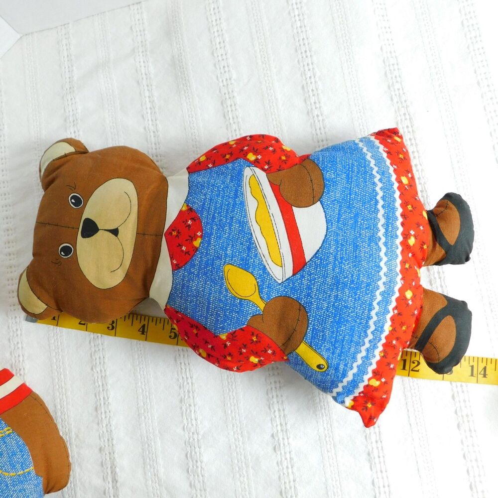 Bear Family Pillow Stuffed Plush Lot of 3, Cut & Sew Fabric 1970 Mr Mrs Vintage - Picture 12 of 14